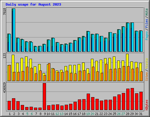 Daily usage for August 2023